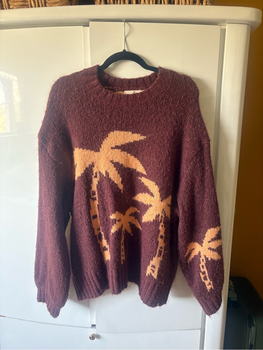 Rip Curl Maroon Sweater with Peach Palm Tree Motif
